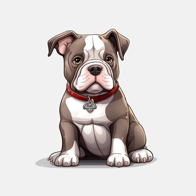 AMERICAN BULLY CLIPART, CARTOON, VECTOR, STRONG DOG, MUSCLE, AMERICAN BULLY MINI, EXOTIC BULLY, color dog chocolate and white ASPHALT, ULTRA RESOLUTION , 4k, high resolution, 3d