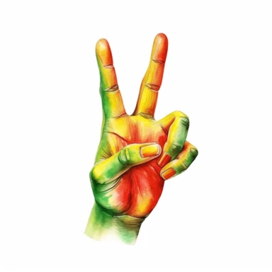 Cute Beautiful Red yellow green Peace Sign Hand For juneteenth Watercolor Clipart, Cartoon, hyper realistic, intricate detail, illustration style, high solution, on the white background