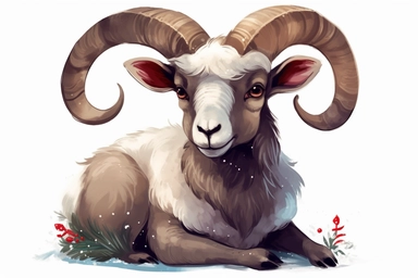 Cute Bighorn sheep in christmas Day clipart, cartoon, white background,