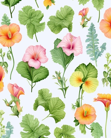 Watercolor flower, all colors of hibiscus floral garden Bouquets PNG Clipart, wedding digital wildflower green leaves herbs Lisima