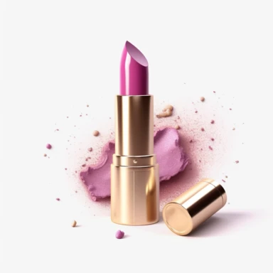 pink gold lipstick, nail polish, eye shadow, blush makeup, clipart style, to separated the products, rocreate illustration, on white background, hyper detailed, high resolution, illustration, 3D