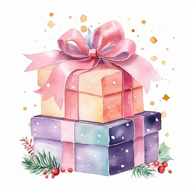 Cute christmas present watercolor clipart