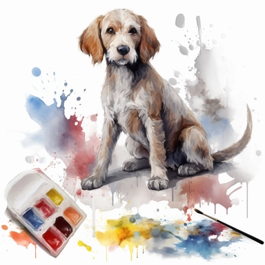 create clipart featuring ultra realistic and playful dog, oil paint engaged in various activities, such as playing, sleeping, eating, jumping