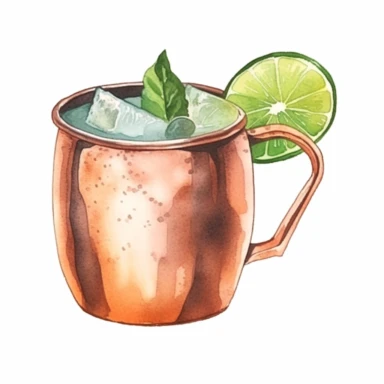 Moscow Mule Cocktail clipart water color style isolated in white background