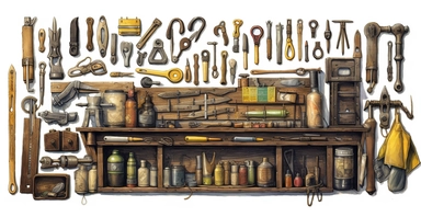 builder's tools, sharp strong details, watercolor clipart, I can't believe how beautiful this is