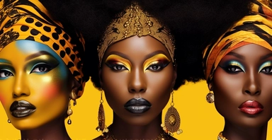 Eye-catching collage of black women in Pop Art style, featuring diverse hairstyles, fashion, and bold makeup, high-quality, clipart, empowering, vibrant, unique