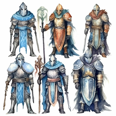 NPC fantasy guard, water color clipart sets, with white background