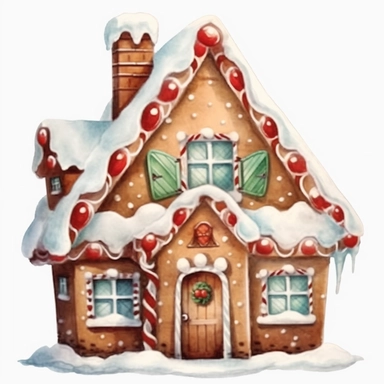 a watercolor gingerbread house, Earthy color pallete, on a white background, gingerbread walls, gingerbread house, gingerbread models, gingerbread, watercolor pencil drawing style, on a white background, clipart, cartoonish style, full body, in the style