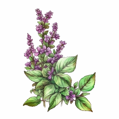 Holy Basil, page border style, clipart, watercolor, vintage - - q2