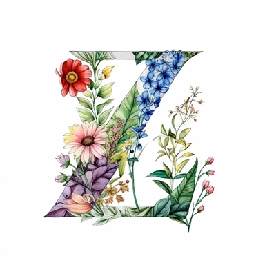 A minimalist digital illustration of the letter Z in flower alphabet clipart, presented with a clean and simple aesthetic against a white background. The letter Z is formed by a minimal arrangement of flowers, employing clean lines and geometric shapes. The color palette is kept minimalistic, allowing the flowers to stand out with subtlety. The white background emphasizes the simplicity of the floral alphabet, creating a sleek and contemporary visual appeal. Soft, diffused lighting enhances the 