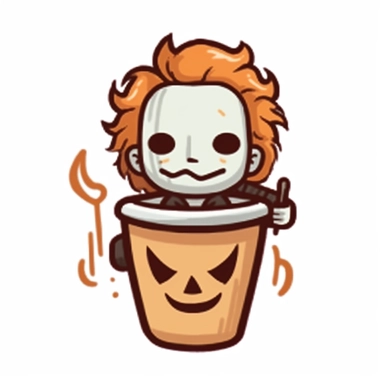 michael myers with his iconic mask hair and butcher knife figured as latte, cute clipart design vector