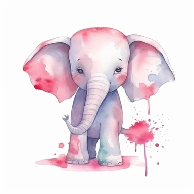watercolor adorable kawaii elephant character kawaii, isolated, kawaii,digital art,detailed, concept,art,8k,hd,on white background,clipart