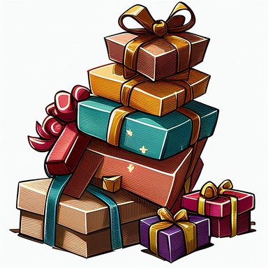 a stack of birthday presents, cartoon art, clipart