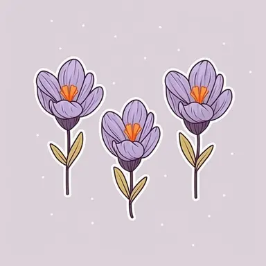 3 Crocus, catoon style, modern minimalist clipart, cute sticker set