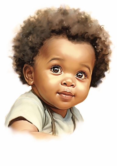 a cute retro vintage African infant baby boy. close-up of his beautiful face. Color pencil sketch, soft baby colors, on a white background for clipart.