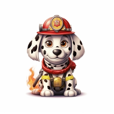 Adorable cute fantasy dalmatian dog dressed like a firefighter, nursery art, clipart image, lineart image, white background, very detailed, 8k