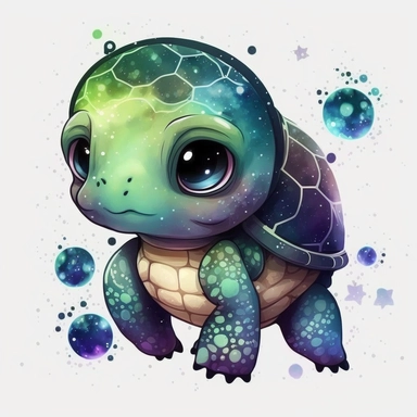 The most cutest cartoon baby turtle with big open eyes, on a planet clipart, planets, watercolor, dream art, baby animals, vector art, children art, particles around the object, children cartoon, sticker art design, white background,