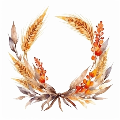 watercolor Autumn Dry Wheat Wreath clipart, isolated on white background