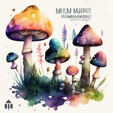 watercolor magic mushroom forest clipart, dark fantasy, fairy