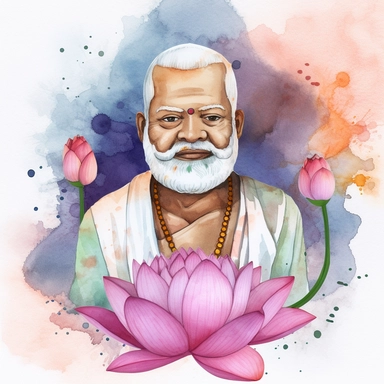 a clipart of a ultra detailed watercolor Hinduism Guru leader in India with the Lotus Flower Hinduism symbol watercolor as background, v4 ar 2:3