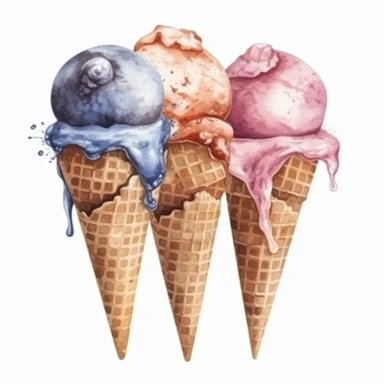 Watercolour of some scoops of Ice Cream , Clipart,Cartoon,hyper realistic, intricate detail isolated on a white background, high quality, sublimation, detailed, cartoon style