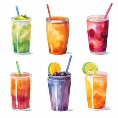 cold beverage clipart, watercolor, white background,