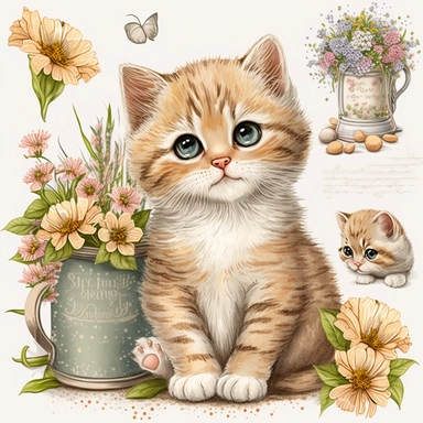 Cute Kitten Clipart for creating cards, flyers