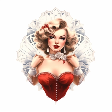 beautiful stunning pretty vintage burlesque girl, elegant corsets and jewles, paint art style, clipart, white background, superrealistic, one of a kind