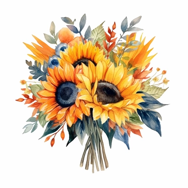watercolor sunflower clipart, sunflower, floral bouquet, white background, i cant believe how beautiful this is