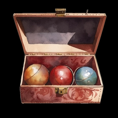 box with three quidditch balls, detailed, watercolor, clipart