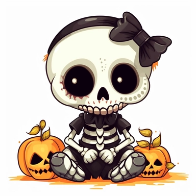 one Cute Halloween Skeleton Clipart, white background,