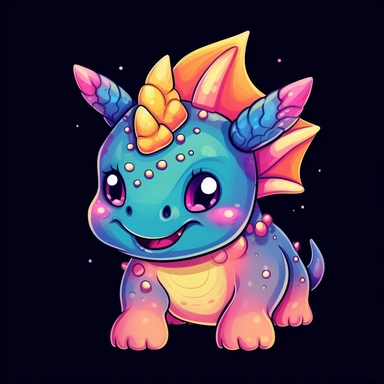 cute cartoon dinosaur triceratops clipart, black background,--no cut off edges