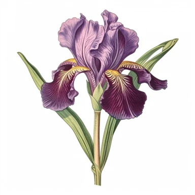 clipart, a single purple iris flower, vintage seed catalog style, Cole's garden annual 1915 , high quality Vector illustration. Isolated on a white background, no gradient, text