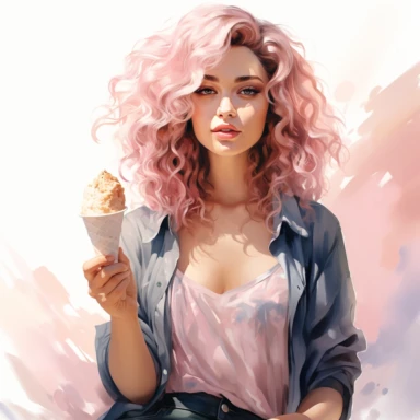 girl woman eating ice cream full figure watercolor clipart