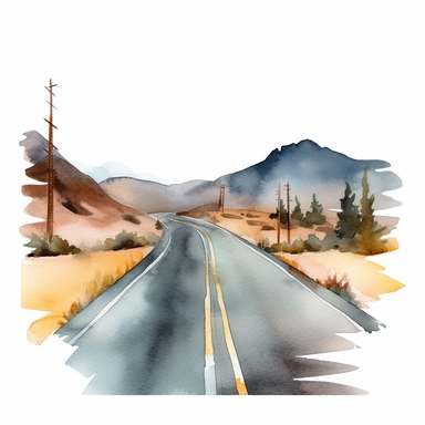 Watercolor Road Street Highway Watercolor Sublimation Clipart, Clipart, white background, no watermark, no text, no word,