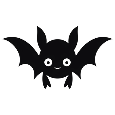 cartoon bat,black and white silhouette icon, clipart style, white background, thick lines, vector, simple design, flat colour, solid colour, halloweencore