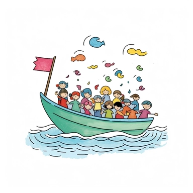 A clip art image of colorful kids doodle boat cartoonish isolated white background, minimalist, 8K, C20
