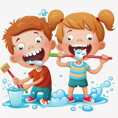 kids brushing teeth clipart