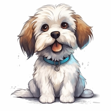 single isolated asset, cute beautiful Havanese puppy action pose, front view, chibi style, watercolor, professional vector clipart, white background