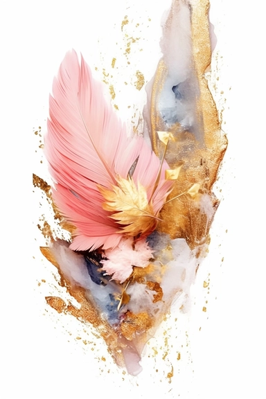 beautiful gorgeous alcohol ink of gold serene nature scene with a central focus on a pink eagle, gentle wave , minimalist style, crystals, glam, glossy, glitter texture, liquid ink clipart, modern and stylish design, bright colors, 300 dpi, clear decoration, clear white background, highly detailed digital art, 8k