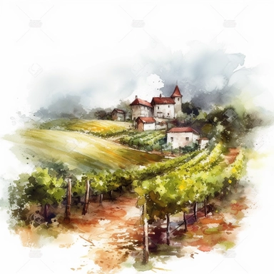 wineyard farm landspace clipart style,white background, High Quality clipart, no writting background, 4k, no writting, by Willem Haenraets