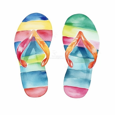 watercolor flip flop, top down view, clip art, hand drawn style, white background