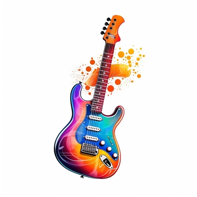 Cute Beautiful Retro 90s Color electric guitar Sublimation Clipart, Cartoon, hyper realistic, intricate detail, illustration style, high solution, on the white background