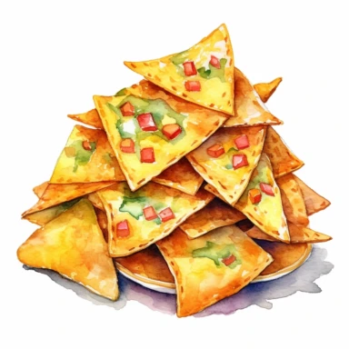 very simple watercolor drawing of nachos, White background, clipart