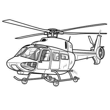 cartoon style coloring book for kids, simple lines, side view outline, black and white, clip art, helicopter