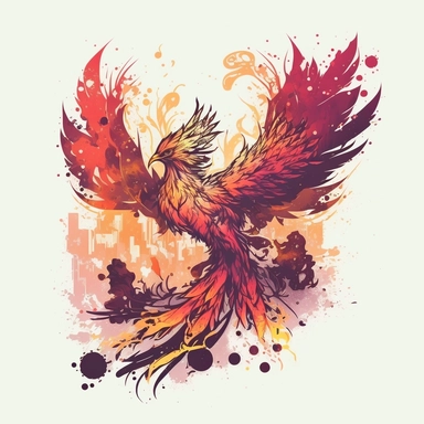 Envision a captivating vector illustration, featuring a cute baby phoenix, aglow with warm hues, arising from a cloud of smoky ashes. The scene, symbolic of rebirth, contrasts the fiery vibrance of the phoenix with the monochrome ashes below. Executed in a lively gradient, the phoenix's fiery plumage transitions through a warm tonal range, the colors striking against the white background. The illustration's style blends the principles of clipart and the vibrant color gradients, manifesting in a 