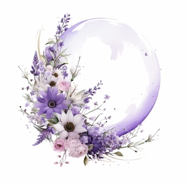 with white background, art Watercolor, Watercolor Crescent bouquet lavender and Baby's Breath floral clipart, hd, high detailed, light airy and lavender bold purple, delicate petals, pastel, muted, soft, subtle, romantic, dreamy, ultra details, high resulution, dynamic lighting, rendering, photo realistic, lightroom gallery, cinematic lighting