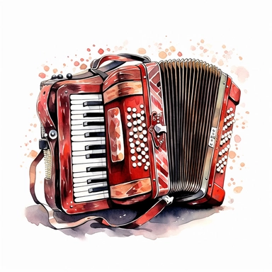 Accordion sharp illustration clipart, watercolor art, insane detail, white background