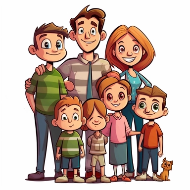 family clipart, cartoon style, no background