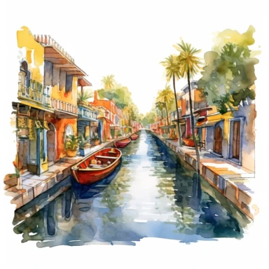 a Mexico Xochimilco Canals in the style of watercolour clipart with detailed brush strokes